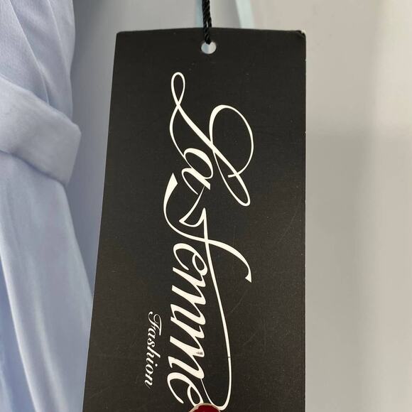 La Femme Gown Crystal Embellished Illusion Sweetheart Strapless Pale Blue NEW 8 - Picture 12 of 13